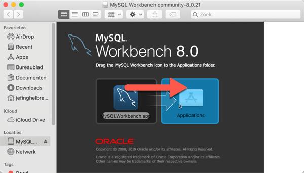 macOS MySQL Sleep het MySQL Workbench icoon naar Applications